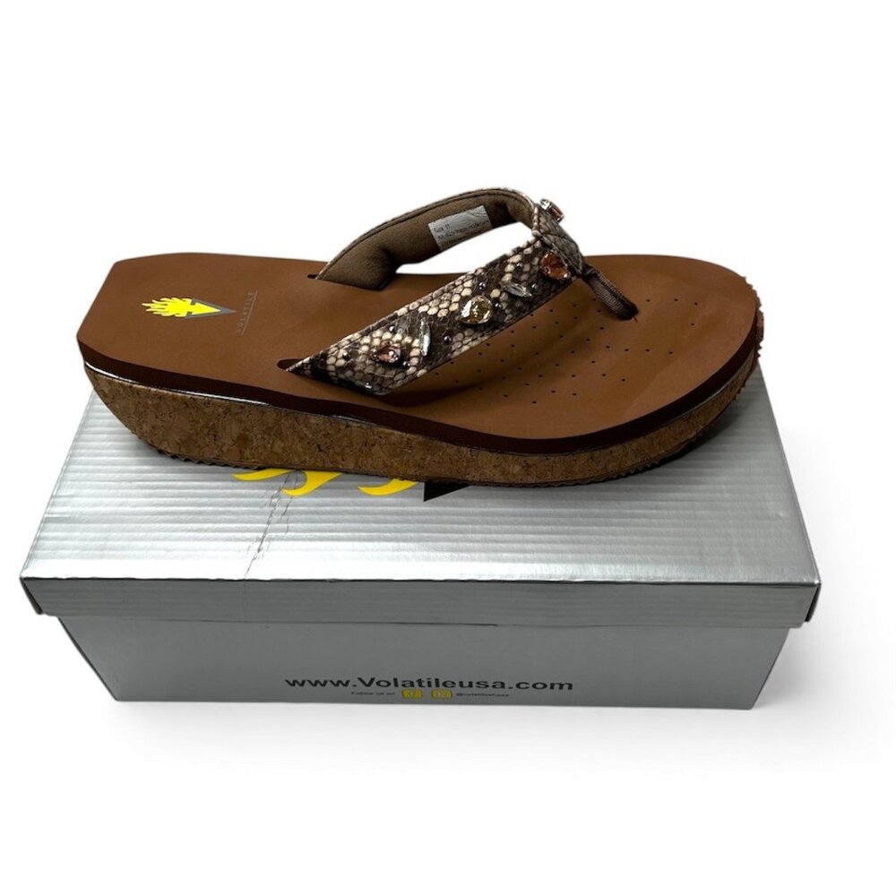 Volatile Womens Grand Wedges Thong Sandals in Natural Brown Size 11 bejeweled